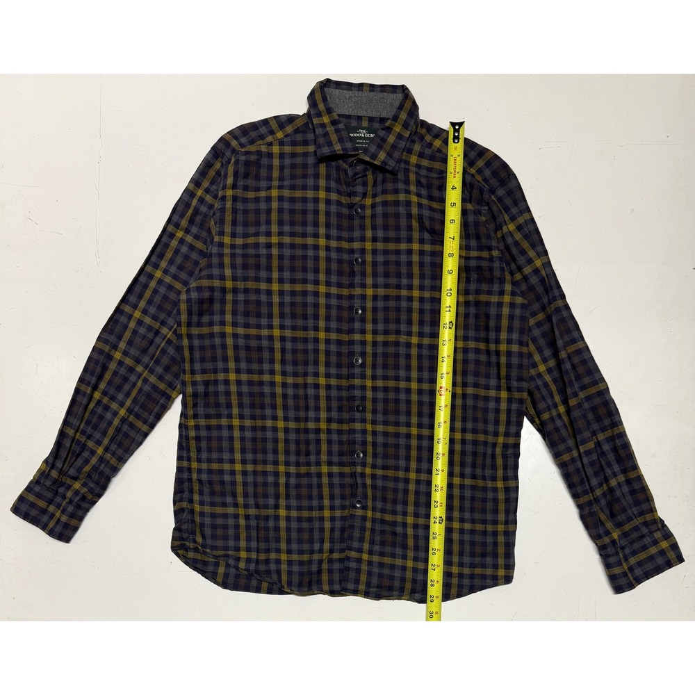 Rodd & Gunn Sports Fit Albini Cotton Plaid Button Down Shirt Mens Navy Yellow L